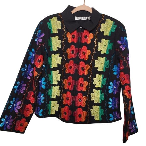 Anage Floral Embroidered Zip Up Jacket - Grandmacore - Picture 5 of 6